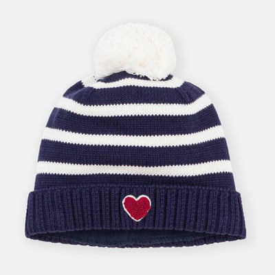 Bonnet rayé en tricot, doublé polaire PETIT BATEAU