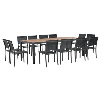 Salon de jardin table en céramique effet bois et 12 chaises, TIVOLI OVIALA