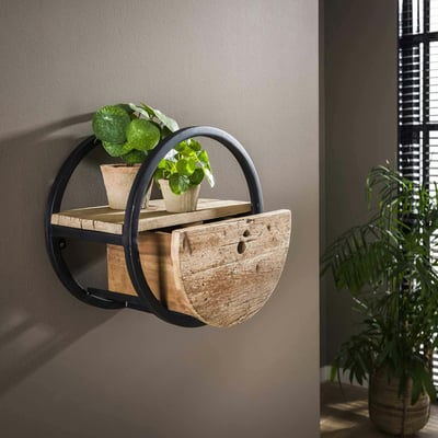 Etagère murale ronde 40 cm bois et métal 1 tiroir CYCLADES PIER IMPORT
