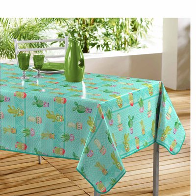 Nappe rectangle PVC Melo Cactus bleu 140x240cm DOUCEUR D'INTÉRIEUR