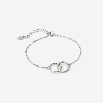 Bracelet chaine fine double anneaux avec zircon - argent garanti 925 BALABOOSTE