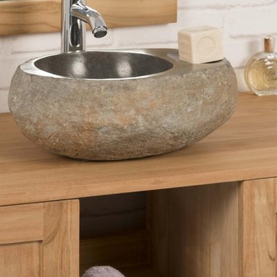 Vasque en galet de rivière ovale à poser 35 cm WANDA COLLECTION
