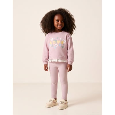 Ensemble de jogging en coton peigné avec imprimé de cœurs et pois ZIPPY