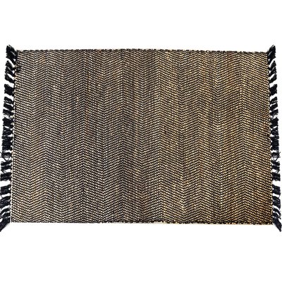 Tapis rectangulaire tressé en jute et coton noir 120x180cm WADIGA