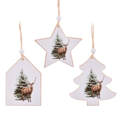 Décoration sapin de noël en bois cerf et sapin - Set de 3 WADIGA