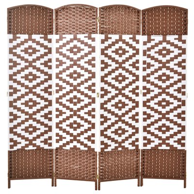 Paravent intérieur 4 panneaux pliables peuplier tressé osier marron blanc HOMCOM