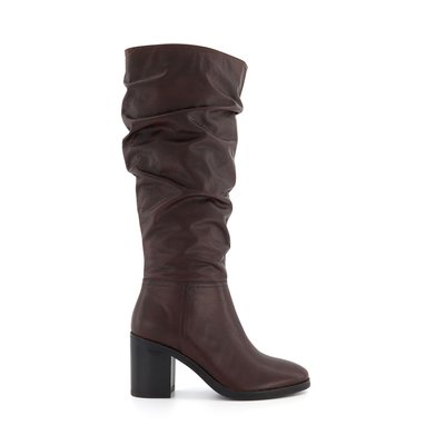 Bottes hauteur genou froncées à talon carré - TRUCE DUNE LONDON