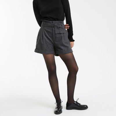 Pleat Front Paperbag Shorts in Recycled Wool Blend LA REDOUTE COLLECTIONS