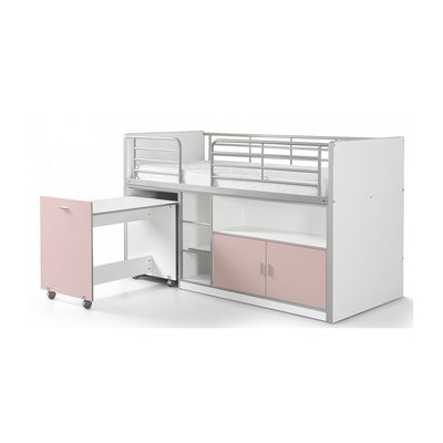 BONNY Lit mi-hauteur avec bureau et rangement 90x200 Rose Clair VIPACK