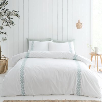 Embroidery Leaf 100% Cotton Duvet Cover and Pillowcase Set BIANCA FINE LINENS