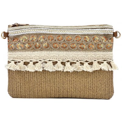 Sac à main pochette en paille BLEU CERISE