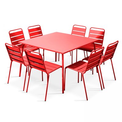 Salon de jardin table carrée et 8 chaises en métal, PALAVAS OVIALA