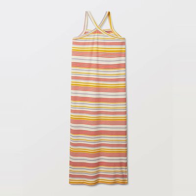 Robe longue à fines bretelles côtelée et imprimée MONOPRIX