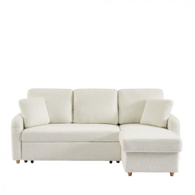 Canapé d'angle réversible convertible 3 places en tissu bouclette avec coffre- MATERA DRAWER