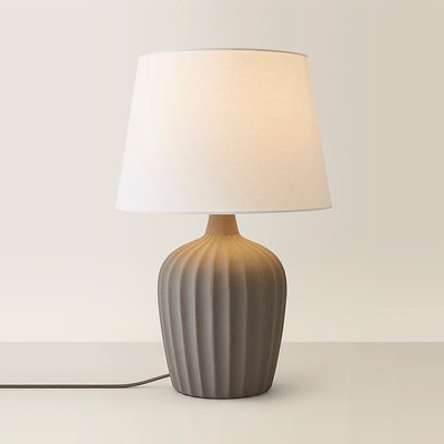 Ribbed Ceramic Table Lamp with Tapered Linen Shade SO'HOME