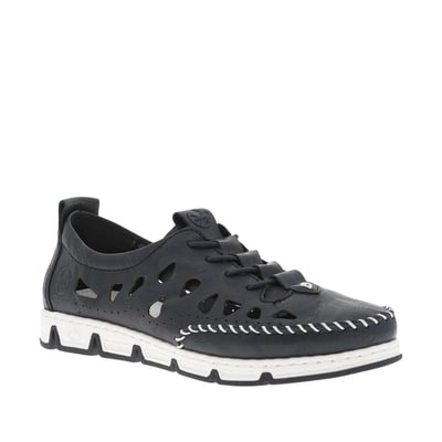 Sneakers en cuir bleues marine ajourées à semelle plate et à fermeture slip-on RIEKER
