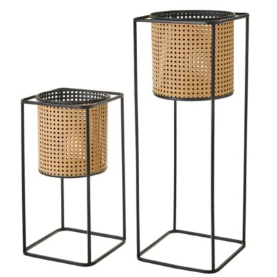 Set de 2 supports pots plante en métal façon cannage - 25.8x25.8x69.5cm WADIGA