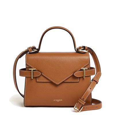 Sac à main double rabat petit modèle en cuir grainé EMILIE LE TANNEUR