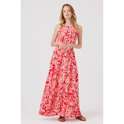 Robe rouge à imprimé floral avec découpes latérales ESTERA ARTLOVE