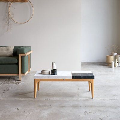 Table basse en chêne massif et marbre 95x40 cm STONEPIET TIKAMOON