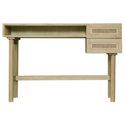 Bureau avec rangements 2 tiroirs bois clair et cannage rotin L120 cm GALINA MILIBOO