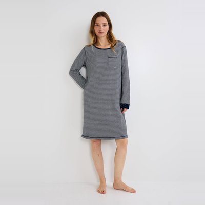 Chemise de nuit à pois et rayures en coton double face BIO MONOPRIX