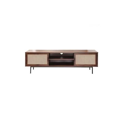 Meuble TV décor noyer avec façades en tissu  L140 cm JETSON CALICOSY