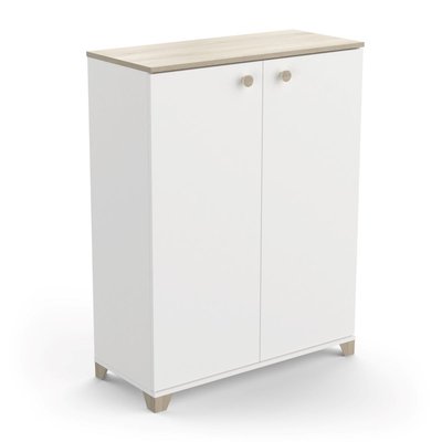 Petit buffet 2 portes ouvrantes décor chêne kronberg et blanc - L79,7 cm CALICOSY