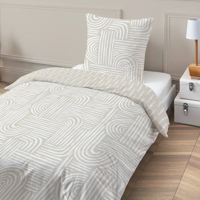 Parure de lit 1 personne en coton imprimé beige FADO FUTURE HOME