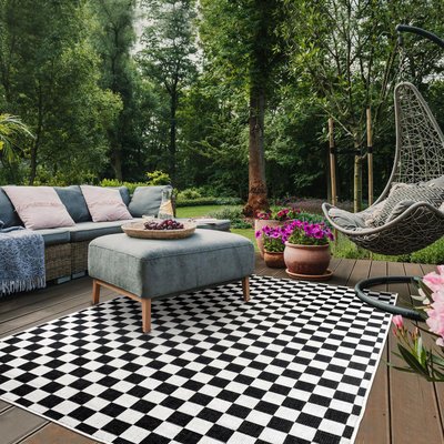 Tapis extérieur, kilim reversible motif damier EX1 DALMA UN AMOUR DE TAPIS