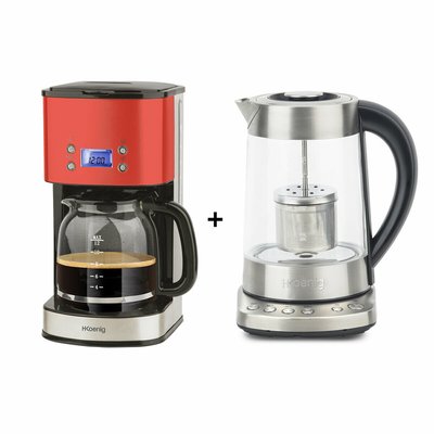cafetière 1,8l et théière - bouilloire 1,7l programmables mg30 rouge + ti700 H.KOENIG