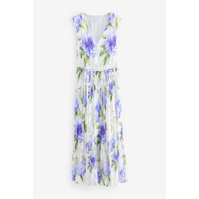 Robe midi plissée à col v avec empiècement NEXT
