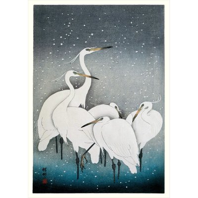Poster dessin japonais Ukiyo-E  Snowy Herons THE DYBDAHL CO