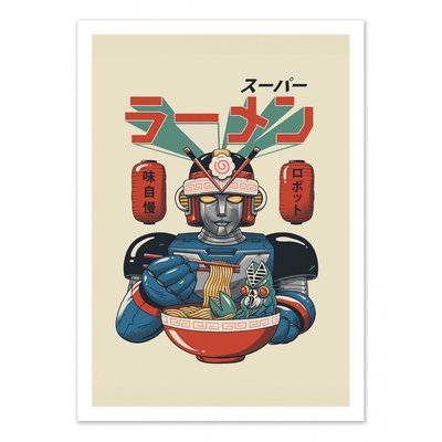 Affiche d’art et cadre noir 50 x 70 cm - Super Ramen Bot - Vincent Trinidad WALL EDITIONS