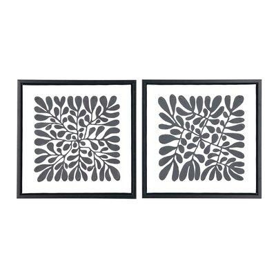 Set of 2 30 x 30cm Black Leaf Print Square Canvases with Black Frames SO'HOME