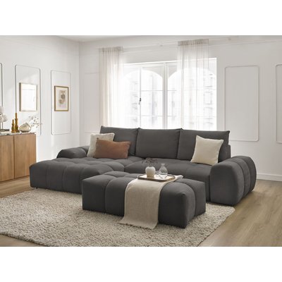 Canapé d'angle convertible 4 places en tissu texturé avec pouf, EVEREST BOBOCHIC