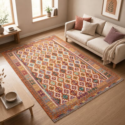 Tapis kilim géométrique, tissé plat authentique, laine, KILIM 51 UN AMOUR DE TAPIS
