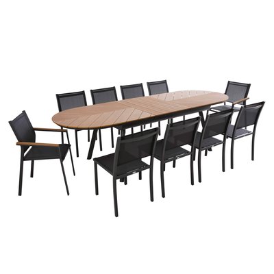 Table de jardin extensible en bois synthétique avec 8 chaises et 2 fauteuils, JAKARTA OVIALA