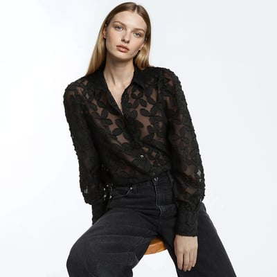 Рубашка из узорчатого шифона, рукав длинный LA REDOUTE COLLECTIONS