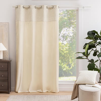 Rideau tamisant à œillets en velours avec bandeau jacquard zébré DOUCEUR D'INTÉRIEUR