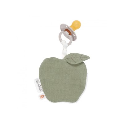 Doudou attache-sucette en gazee de coton Pomme - Pure Olive LITTLE DUTCH