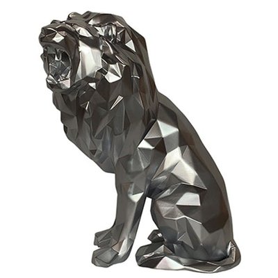 Sculpture moderne de lion rugissant couleur argent PIER IMPORT