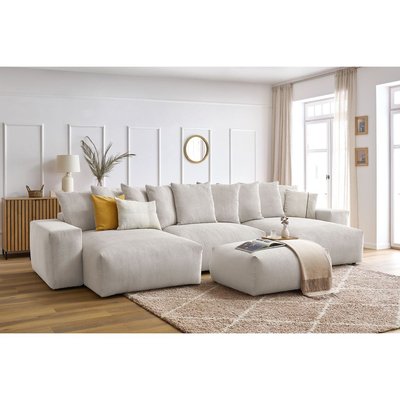 Canapé panoramique convertible 7 places en velours côtelé avec pouf, VOLTAIRE BOBOCHIC