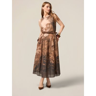 Robe coupe en "A" réalisée en mousseline de coton à motif tropical OLTRE