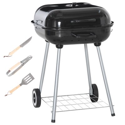 Barbecue à charbon - nombreux accessoires - acier émaillé noir OUTSUNNY