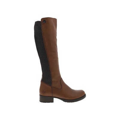 Bottes hautes en cuir brun à talon bloc moyen, doublure chaude et arrière tige stretch très confortable RIEKER
