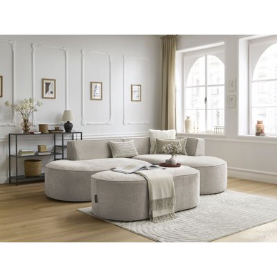 Canapé d'angle fixe 5 places en tissu texturé avec pouf, ROUSSEAU BOBOCHIC