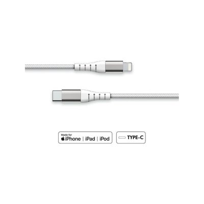 Câble lightning vers USB-C Renforcé 1.2m Blanc FORCE POWER