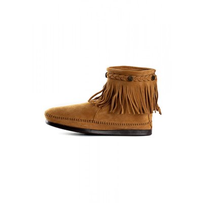 Boots Franges Avec Tresse Cheville, Cuir Suede MINNETONKA