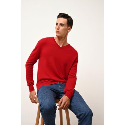 Pull Col V  Rouge Walt JUST CASHMERE
